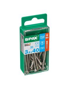 Caixa de 30 unidades de parafusos para madeira Spax com cabeça plana de aço inoxidável A2 3,5x40mm Spax