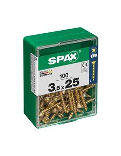 Caixa de 100 unidades de parafusos para madeira Spax com cabeça plana Yellox 3,5x25mm Spax