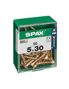 Caixa de 50 unidades de parafusos de cabeça chata para madeira em Yellox 5,0x30mm Spax