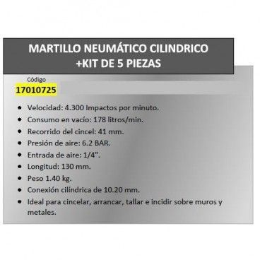 Martelo pneumático cilíndrico Yamato com 4 cinzéis