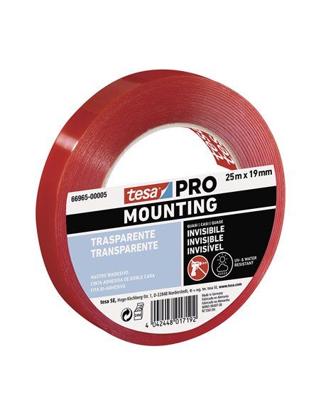 CINTA DOBLE CARA MOUNTING PRO TRANSPARENTE 25m x 19mm 66965 TESA