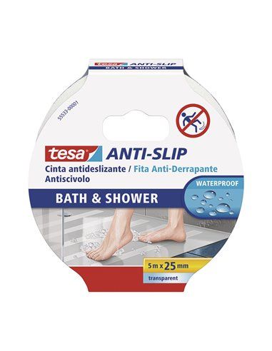 CINTA ANTIDESLIZANTE BAÑO Y DUCHA 5m x 25mm TRANSPARENTE. 55533 TESA