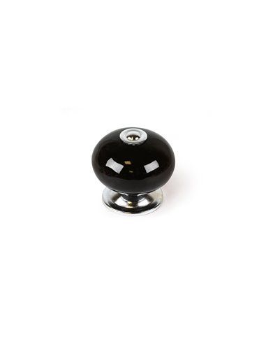 Blister com 4 puxadores redondos para móveis (porcelana) Acabamento preto mod.e517 ø40mm REI