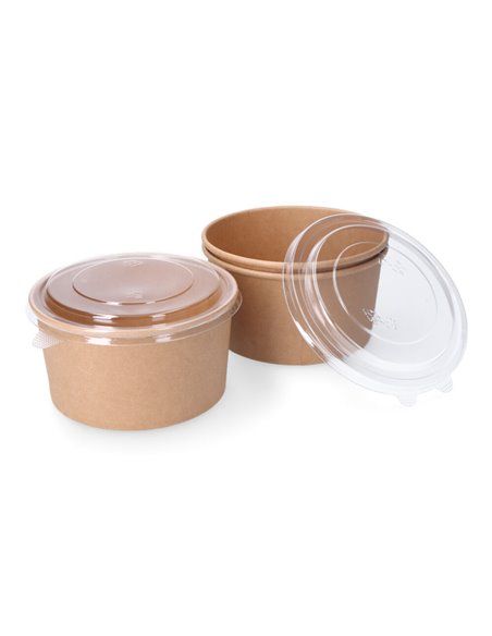 Recipiente Redondo de Cartão Biodegradável para Salada com Tampa 1000cc (3 Uds)