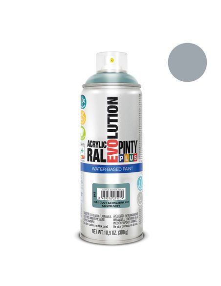 PINTURA EN SPRAY PINTYPLUS EVOLUTION WATER-BASED 520CC RAL 7001 GRIS PLATA