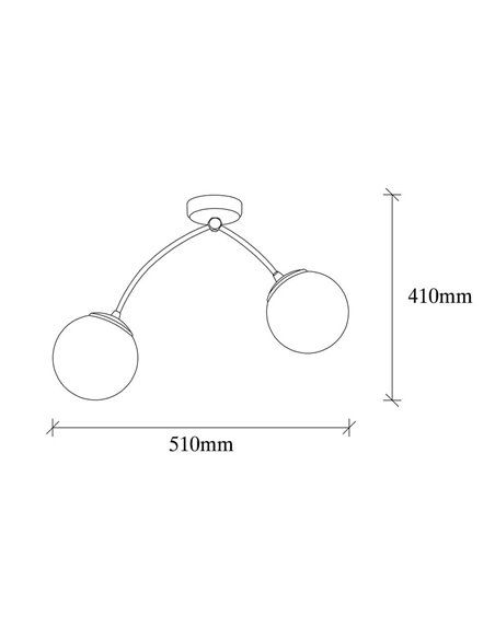 Plafón de techo de 2 luces con tulipas de cristal Model 5