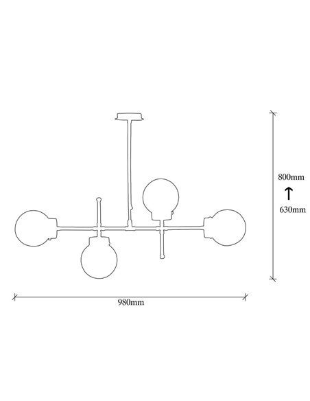 Modelo 8 Candeeiro de teto linear preto com 4 luzes