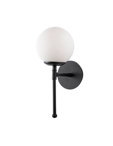 Aplique de pared de una luz negro con tulipa de cristal Model 8