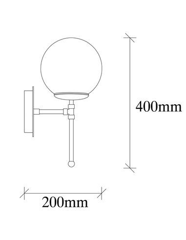 Aplique preto de uma luz com abajur de vidro modelo 8