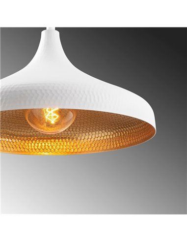 Lámpara de techo colgante blanca y dorada. Model 23