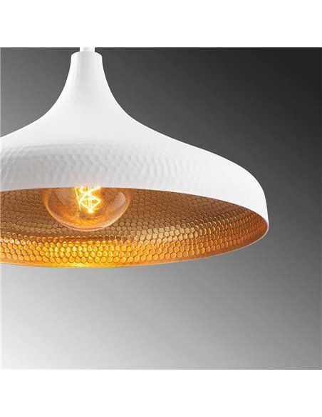 Lámpara de techo colgante blanca y dorada. Model 23