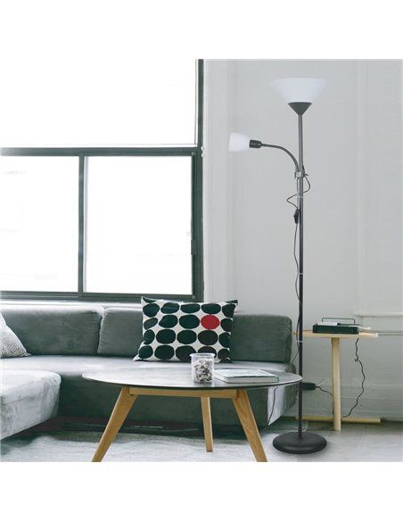 Lámpara de pie Lisa negro con dos luces