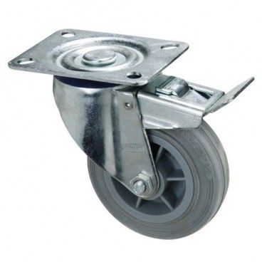 Rueda Industrial Goma Gris Placa con freno 100 mm.