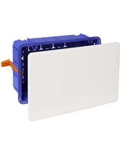 Caja de conexión de empotrar en tabique hueco de 164x106mm, tapa con garra metálica y sistema de fijación mediante bridas
