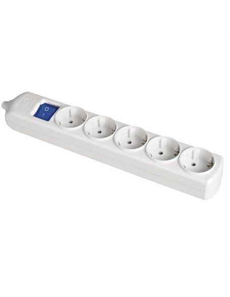 Base 5 tomadas bipolares 16A 250V branca com obturador+interruptor