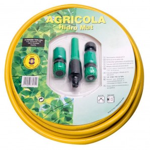 Manguera Amarillo Hidro Mat 15 mm. - 5/8" Rollo 25 Metros Con Accesorios