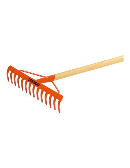 Rastrillo de 14 dientes con mango de madera de 1,4 m.rastrillo con forma de peine a dientes planos ligeramente curvos para recog