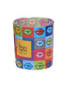 Vela en vaso pop art ø7,5cm al.8,4cm labios magic lights