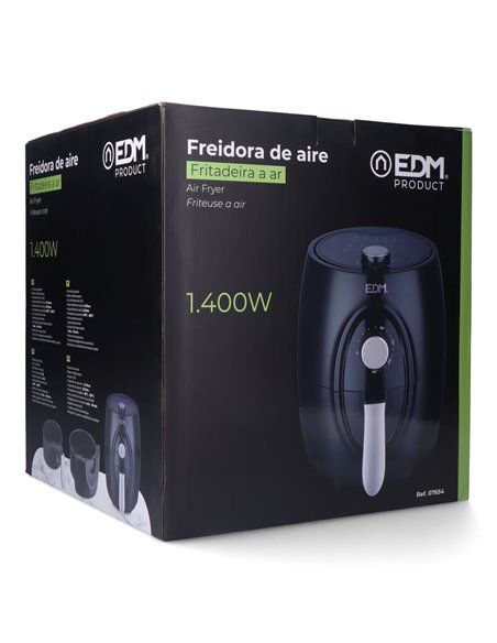 Freidora de aire 3,6l 1400w con cesta edm. temporizador hasta 60 minutos. temperatura de 80 a 200°c. incluye cesta de 2,6l de ca