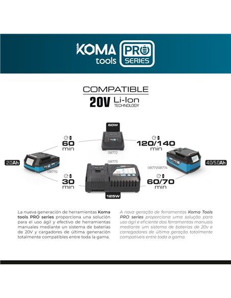 TALADRO PERCUTOR/ATORNILLADOR 20V BRUSHLESS (SIN BATERIA Y CARGADOR) PORTABROCAS Ø13mm 22x25cm PRO SERIES BATTERY KOMA TOOLS