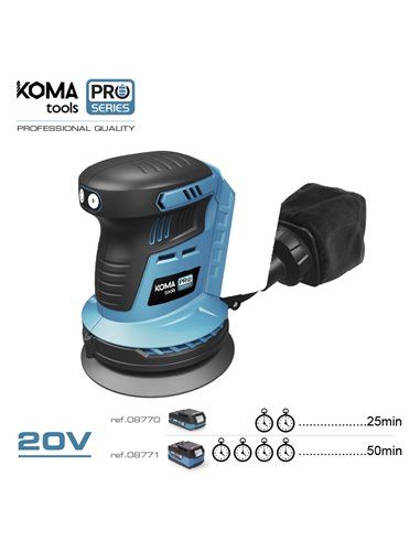 LIJADORA EXCENTRICA 20V BRUSHLESS (SIN BATERIA Y CARGADOR) 13x30x15cm KOMA TOOLS PRO SERIES BATTERY