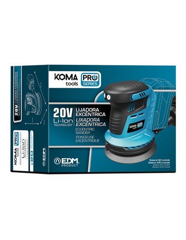 LIJADORA EXCENTRICA 20V BRUSHLESS (SIN BATERIA Y CARGADOR) 13x30x15cm KOMA TOOLS PRO SERIES BATTERY