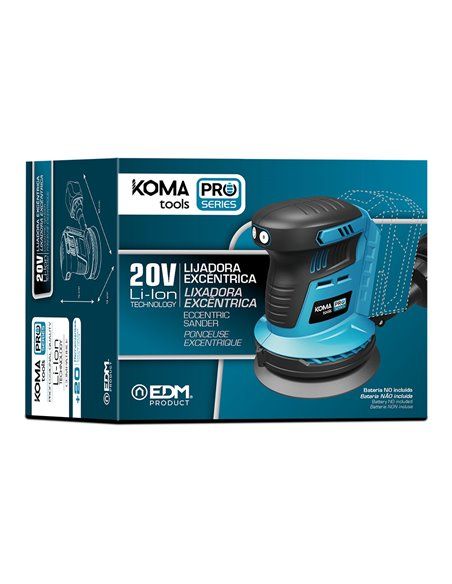 LIJADORA EXCENTRICA 20V BRUSHLESS (SIN BATERIA Y CARGADOR) 13x30x15cm KOMA TOOLS PRO SERIES BATTERY