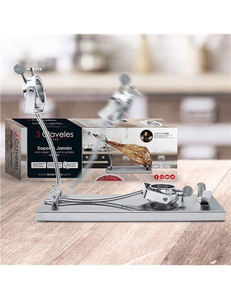 Jamonero con cabezal giratorio 3 claveles. fabricado en acero inoxidable de alta calidad, este jamonero será el centro de atenci