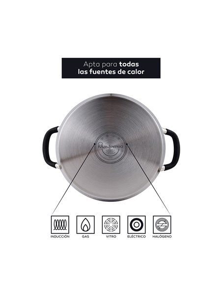 Olla ø28x16,5cm 9,5l de acero inoxidable con tapa foodies bgmp-1506-bk masterpro