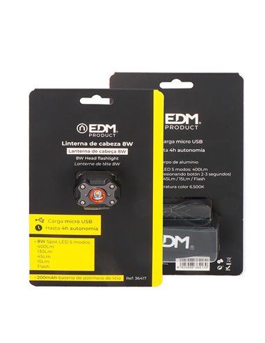 Mini farol 1 led 8w 400lm recarregável EDM