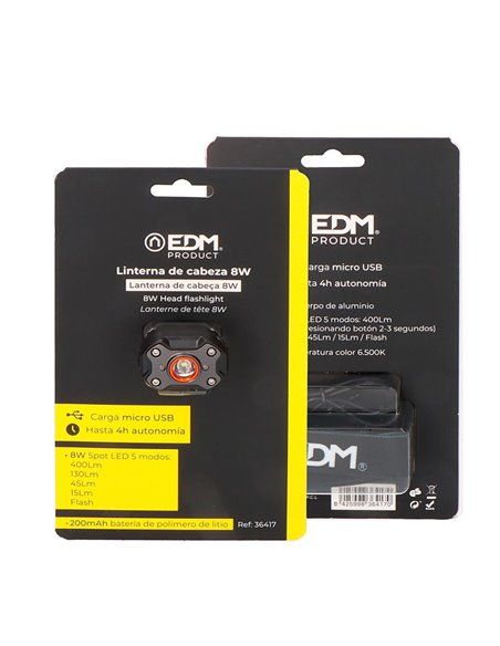 Mini farol 1 led 8w 400lm recarregável EDM