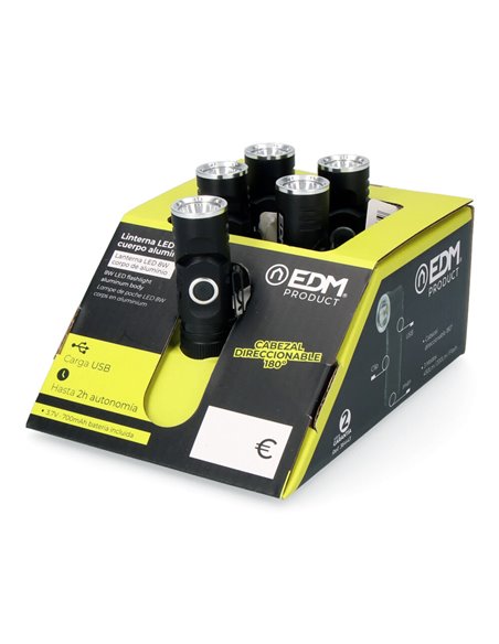 Mini lanterna 1 led cabeça endereçável recarregável 8w 450lm EDM
