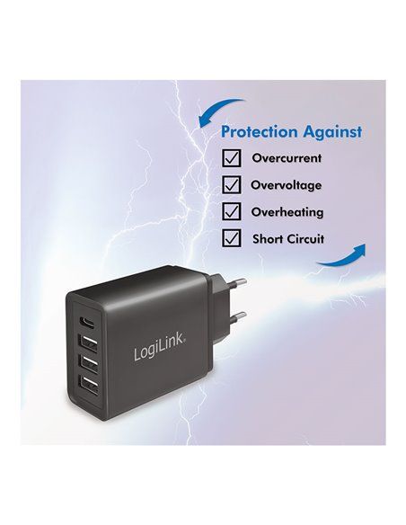 Carregador rápido 27 W x 4 USB apenas plugue de parede Logilink