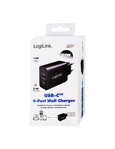 Carregador rápido 27 W x 4 USB apenas plugue de parede Logilink