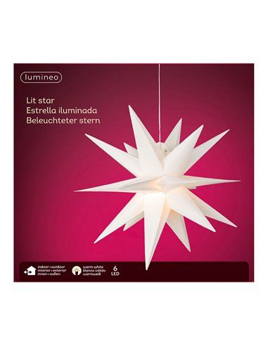 Estrela Branca Iluminada ø40x40cm 6 LEDs