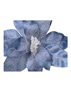 FLOR DE PASCUA AZUL DE POLIESTER EFECTO CONGELADO Ø34x6cm 2