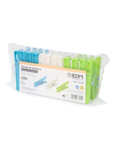 Pack 24 pinzas de plastico 8cm edm