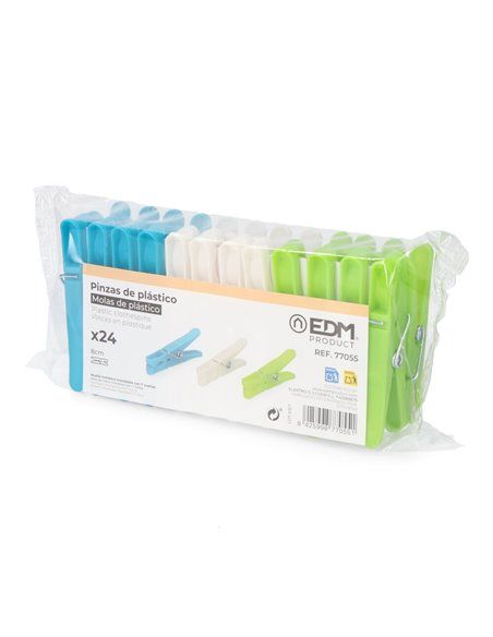 Pacote de 24 Pinças de Plástico 8cm EDM