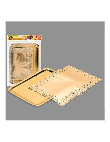 BOLSA CON 1 BANDEJA RECTANGULAR CON BLONDA ORO 25x34cm
