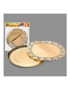 Saco com 1 Bandeja Redonda com Pano Dourado ø23cm 2
