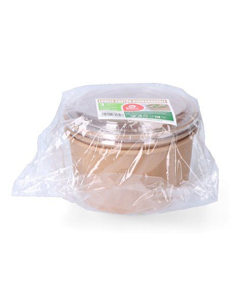 ENVASE CARTÓN BIODEGRADABLE REDONDO ENSALADA C/TAPA 1000cc (3UD)