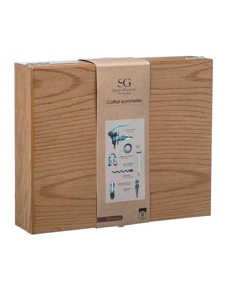 Caixa de Madeira Sommelier 9 Peças