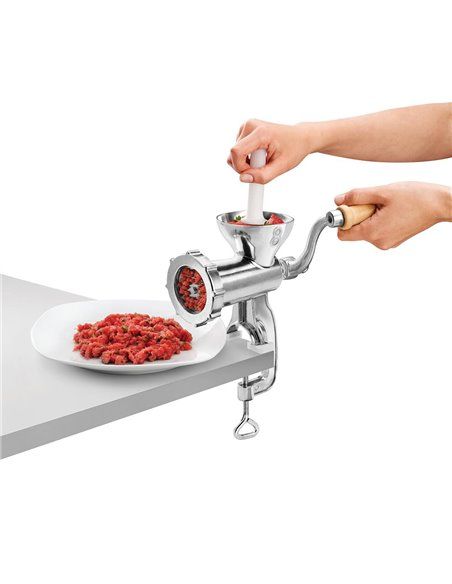 Picadora a manivela versátil 3 en 1 gran tamaño. disco de acero inox ø 66 mm con agujeros de 4,5 mm. fabricada con una aleación 