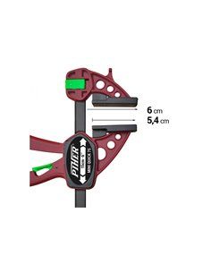 Sargento mini quick piher 30cm ref. 52430. fuerza máxima 75kg. cabezales de nylon y fibra de vidrio barra de acero templada reve 2