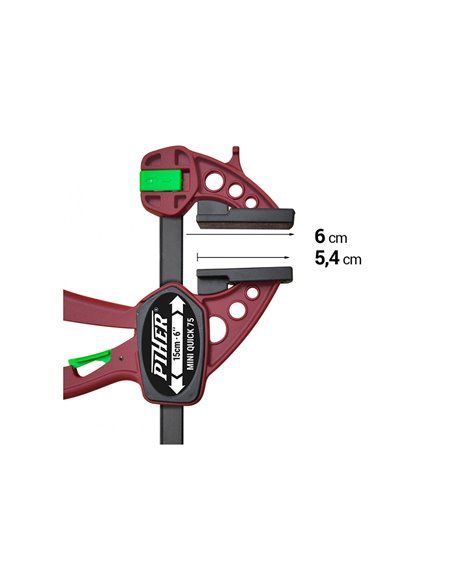Sargento mini quick piher 30cm ref. 52430. fuerza máxima 75kg. cabezales de nylon y fibra de vidrio barra de acero templada reve