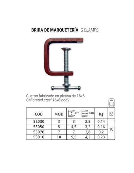 Brida de marqueteria piher 4.5cm ref. 55050. brida de marquetería con cuerpo fabricado en pletina 16x6. peso: 0,16kg. medidas: 1