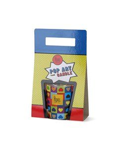 Vela en vaso pop art ø7,5cm al.8,4cm corazones magic lights 2