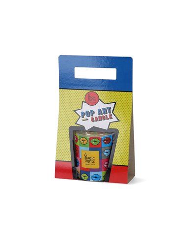 Vela en vaso pop art ø7,5cm al.8,4cm labios magic lights