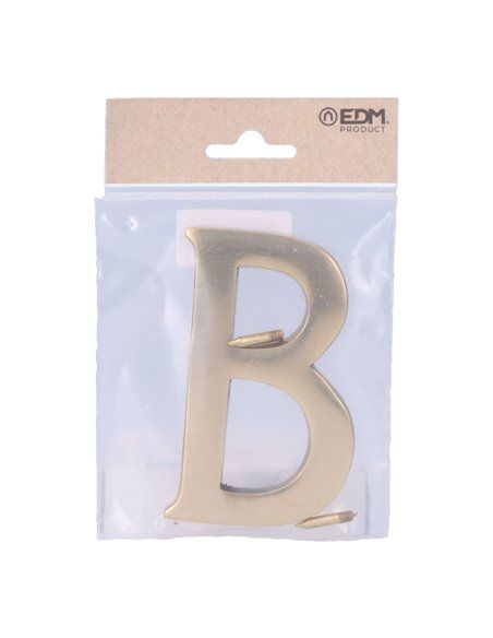 Letra b latón pulido 10cm fijación invisible edm. incluye fijación.deal para: casas, puertas, portales, rellanos, etc.