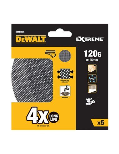 S.of. pack 5 lijas de malla ø125mm grano: 120 para lijadoras rotoorbitales dtm3105-qz dewalt